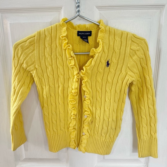 Ralph Lauren Other - Ralph Lauren Bright Yellow 💛 Knit Sweater with Ruffled Trim & Purple Logo – SM